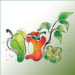 印花矢量图 水彩 植物 青椒 红椒 免费素材