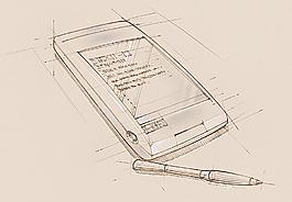 手绘办公室用品 掌上电脑图片