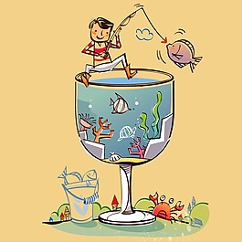印花矢量图 人物 男孩 钓鱼 鱼 免费素材