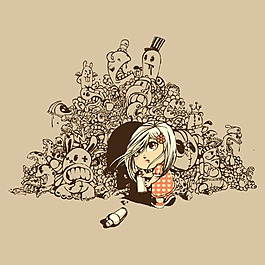 位图 插画 安通风格 人物 女孩 免费素材