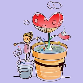 印花矢量图 人物 女孩 花盆 爱心 免费素材