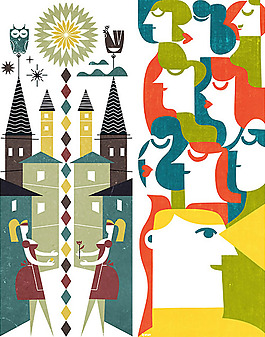 位图 插画 卡通插画 房屋 男人 免费素材