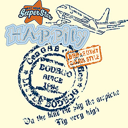 印花矢量图 图文结合 文字 英文 飞机 免费素材