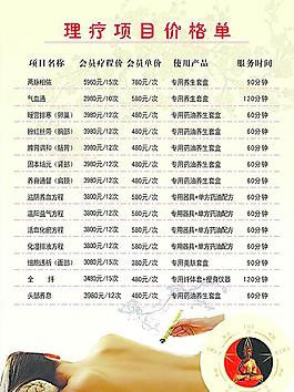 美容项目价目表图片