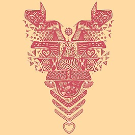 印花矢量图 图腾 色彩 红色 黄色 免费素材