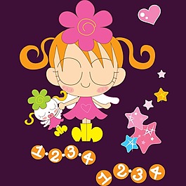 印花矢量图 卡通人物 女孩 五角星 爱心 免费素材