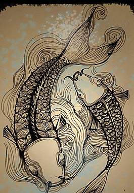 位图 插画 手绘 动物 鲤鱼 免费素材