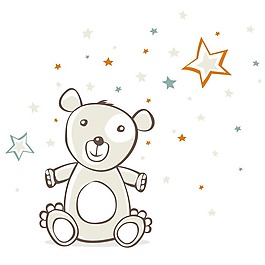 印花矢量图 时尚休闲女装 熊 五角星 灰色 免费素材