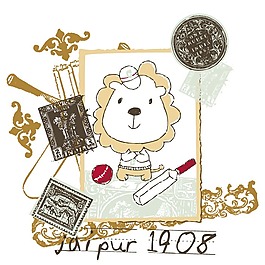 印花矢量图 婴童 动物 狮子 邮票 免费素材