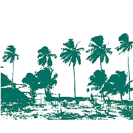 印花矢量图 椰树 抽象人物 冲浪 帆 免费素材