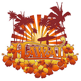 印花矢量图 椰树 剪影 冲浪 帆 免费素材