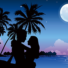 印花矢量图 椰树 抽象人物 冲浪 帆 免费素材