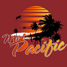 印花矢量图 椰树 抽象人物 冲浪 帆 免费素材