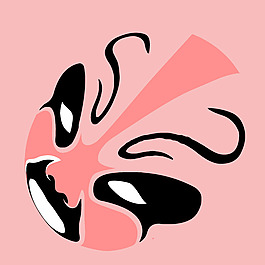 印花矢量图 民族风格 脸谱 粉红色 黑色 免费素材