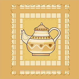 印花矢量图 色彩 黄色 茶壶 免费素材