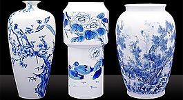 花鸟山水青花瓷瓶