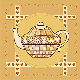 印花矢量图 色彩 黄色 茶壶 免费素材