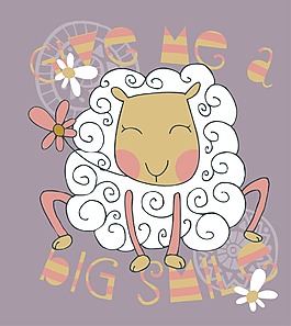 印花矢量图 羊 英文 酱紫色 白色 免费素材