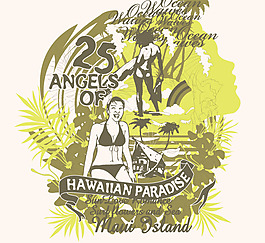 印花矢量图 女人 休闲度假 比基尼 花 免费素材