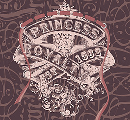 印花矢量图 英文 紫檀色 浅褐色 徽章标记 免费素材