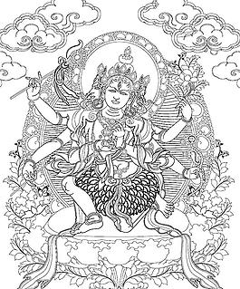 唐卡 叶衣母 线勾图黑白图图片