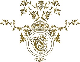 印花矢量图 皇冠 花卉 竹青色 民族插画 免费素材