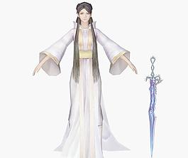 游戏美女模型+剑