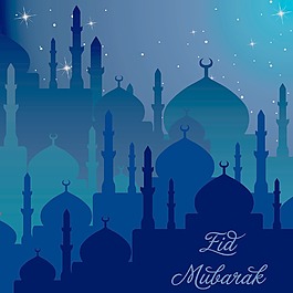 黄昏的清真寺Eid穆巴拉克（神圣的EID）矢量格式的卡