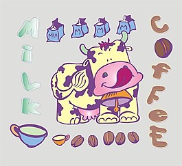 印花矢量图 动物 奶牛 牛奶 文字 免费素材