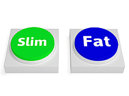 苗条的脂肪按钮显示薄或超重