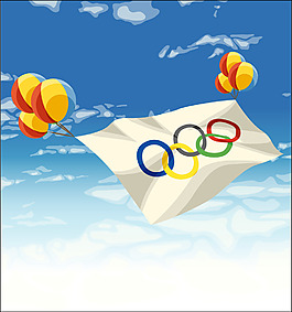 印花矢量图 蓝色 白色 奥运五环 气球 免费素材