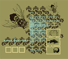 印花矢量图 动物 苍蝇 鱼 骷髅 免费素材