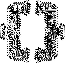 括号符号与古代绘画插画矢量
