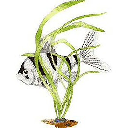 绣花 金鱼 黑色 白色 水草 免费素材