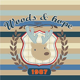 印花矢量图 徽章标记 麦穗 动物 鹿 免费素材