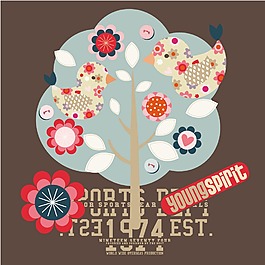 印花矢量图 文字 英文 数字 卡通植物 免费素材