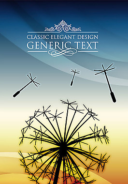 风景插图蒲公英渐变背景矢量素材