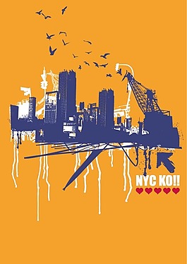 印花矢量图 建筑 城市 工地 剪影 免费素材