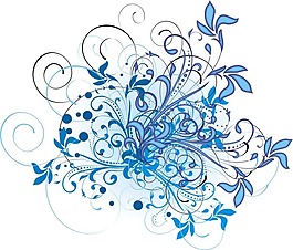 印花矢量图 优雅植物 色彩 五彩斑斓 宝石蓝色 免费素材