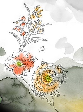 水彩花朵系列psd分层素材