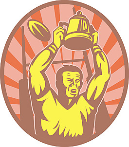 橄榄球运动员举起冠军杯