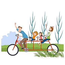 骑自行车的一家人