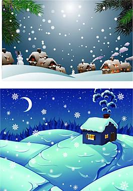 2款精美卡通风格雪景矢量素材