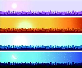 不同色调的城市剪影banner矢量素材