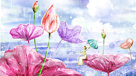 荷花 油画