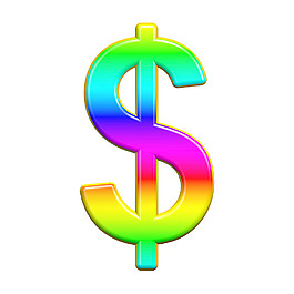 美元符号的字母集孤立在白色彩虹