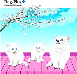 屋顶上顽皮可爱的白色猫咪矢量素材