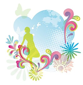 五彩花纹人物剪影