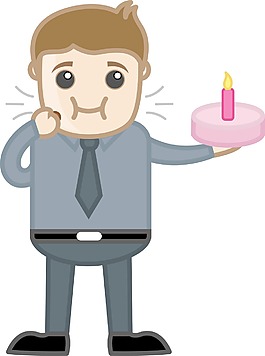 卡通矢量商人吃生日蛋糕