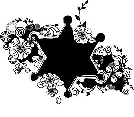 黑白六角星花朵花边边框